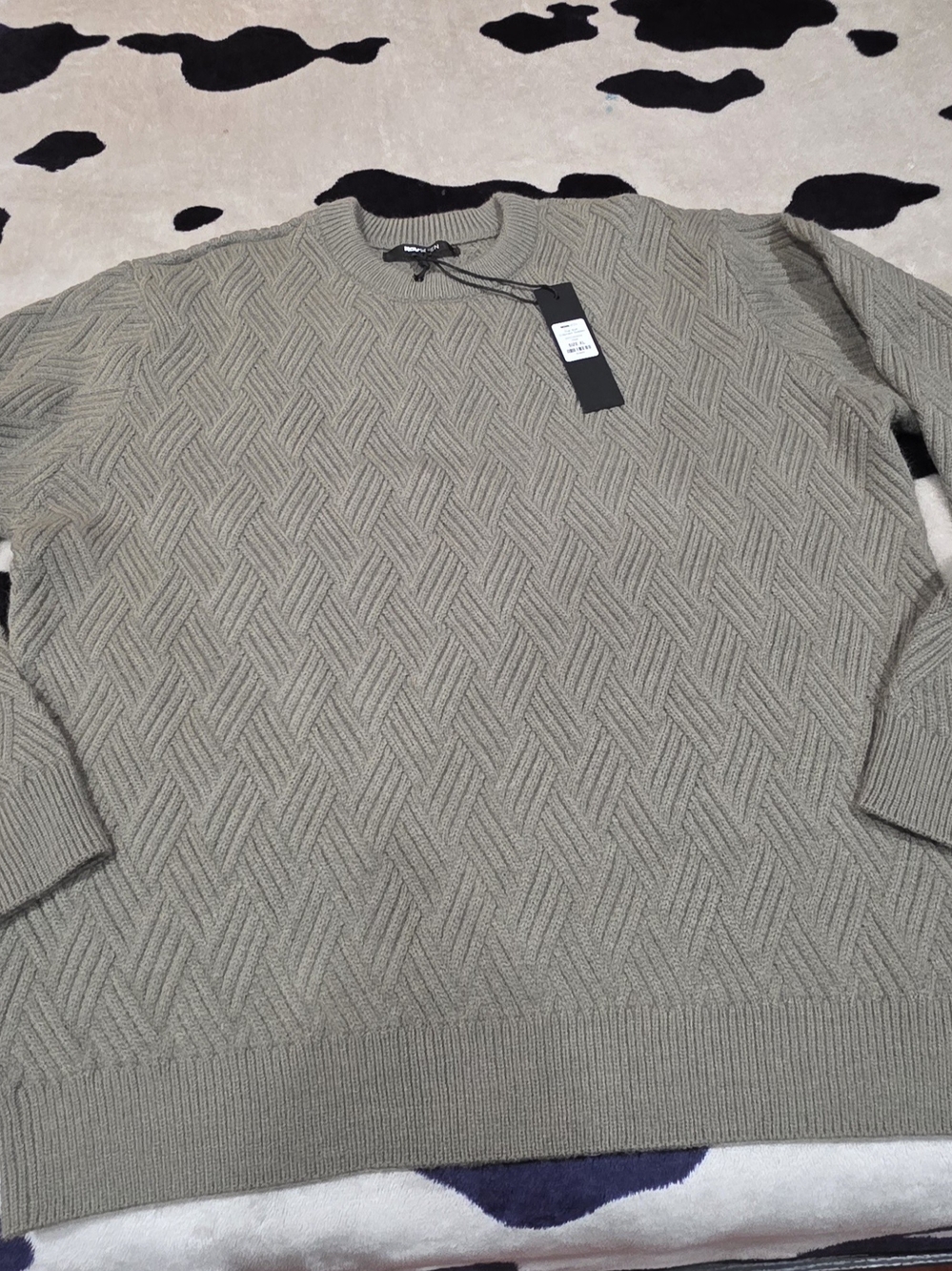 Fashion Nova Olive Textured Crewneck Sweater
